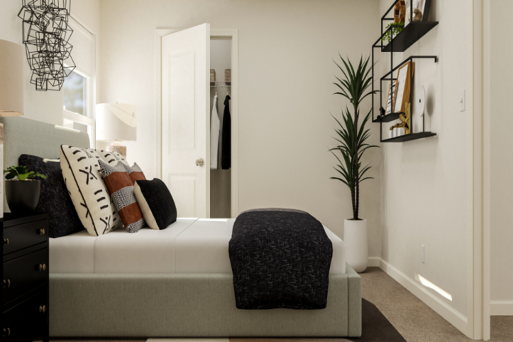 A white couch in a room.