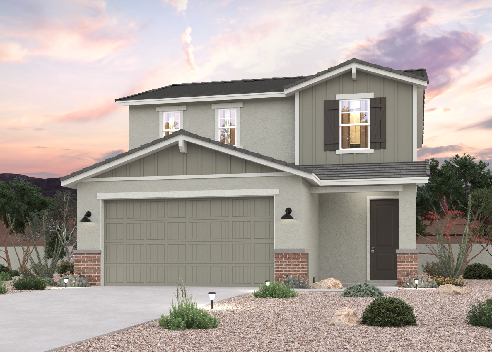 Elevation Rendering of a 2 Story Home in Surprise AZ at North Copper Canyon.