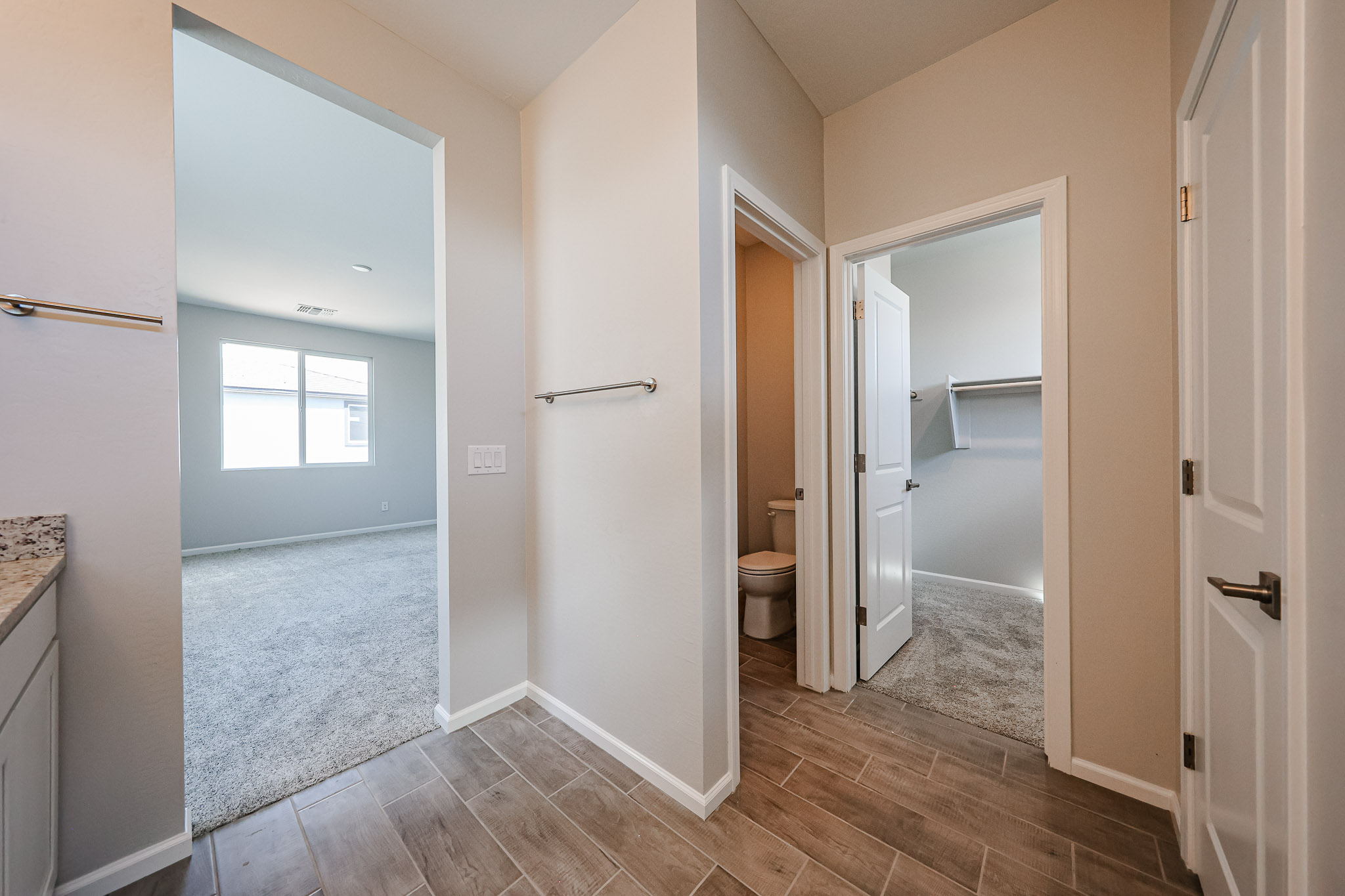 A bathroom with a toilet and a sink.