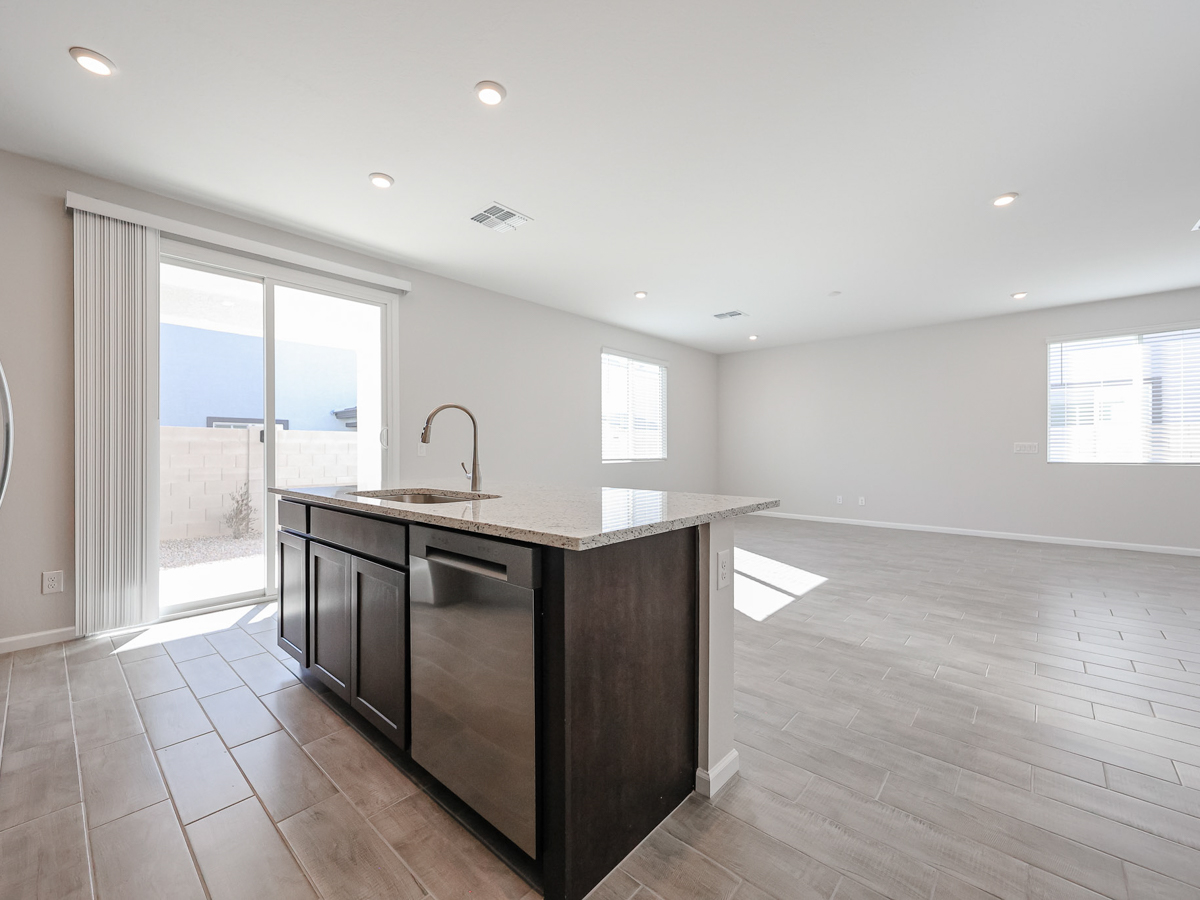 A kitchen with a large island.