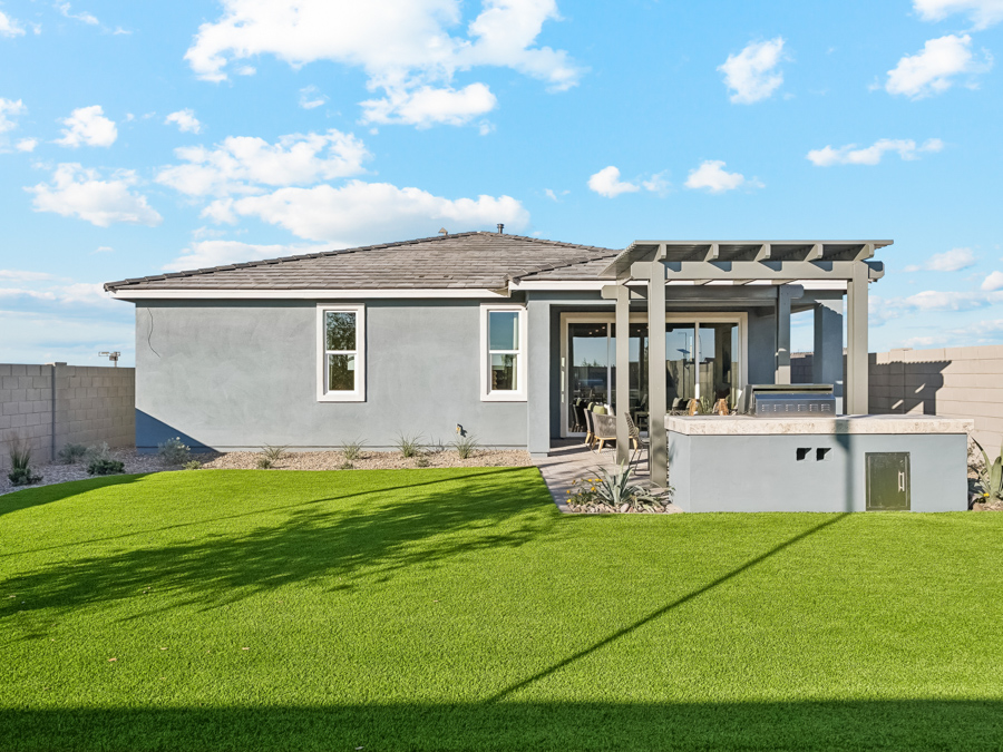 A house with a lawn.