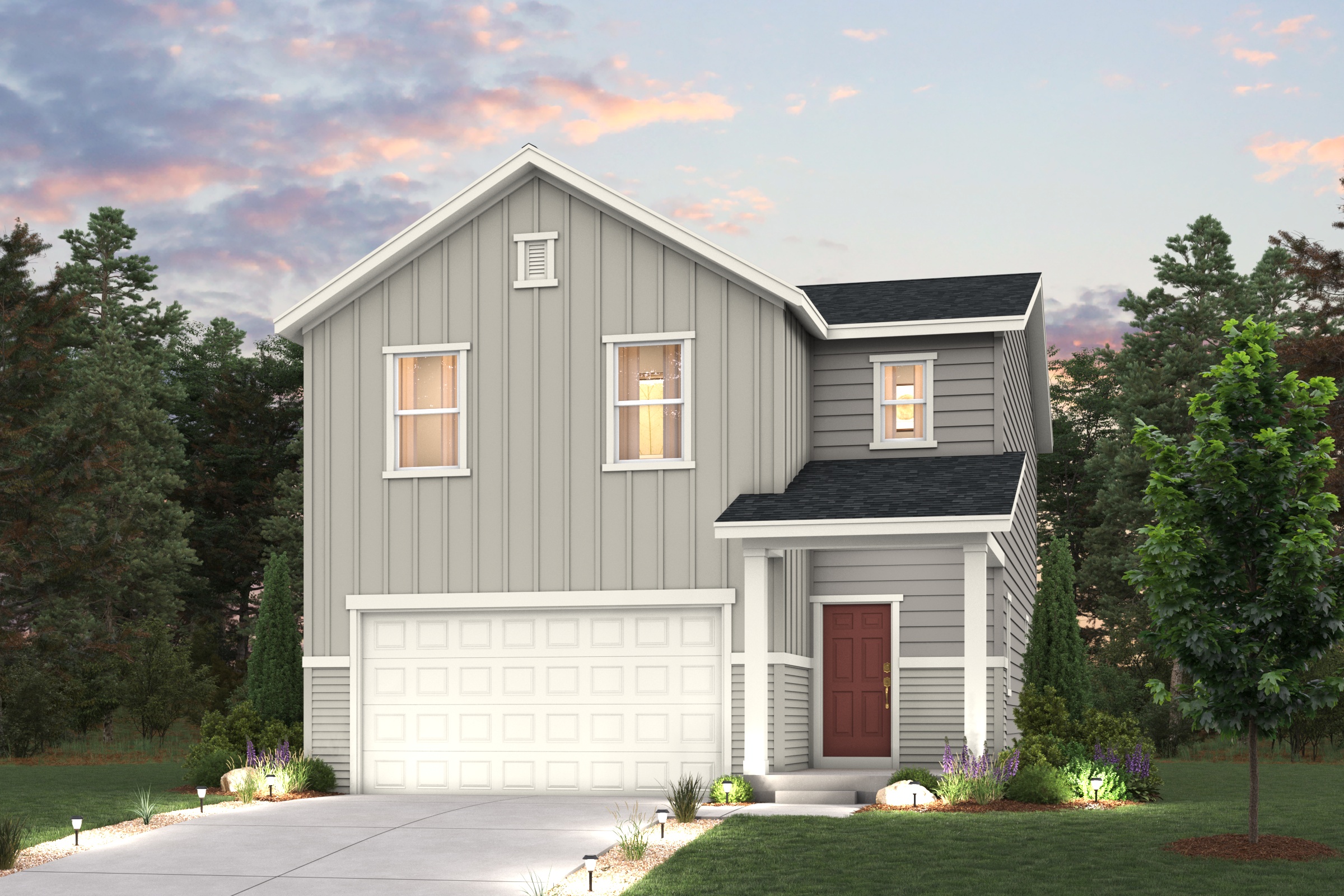 home in the Empress floorplan render with landscaping Elevation A 