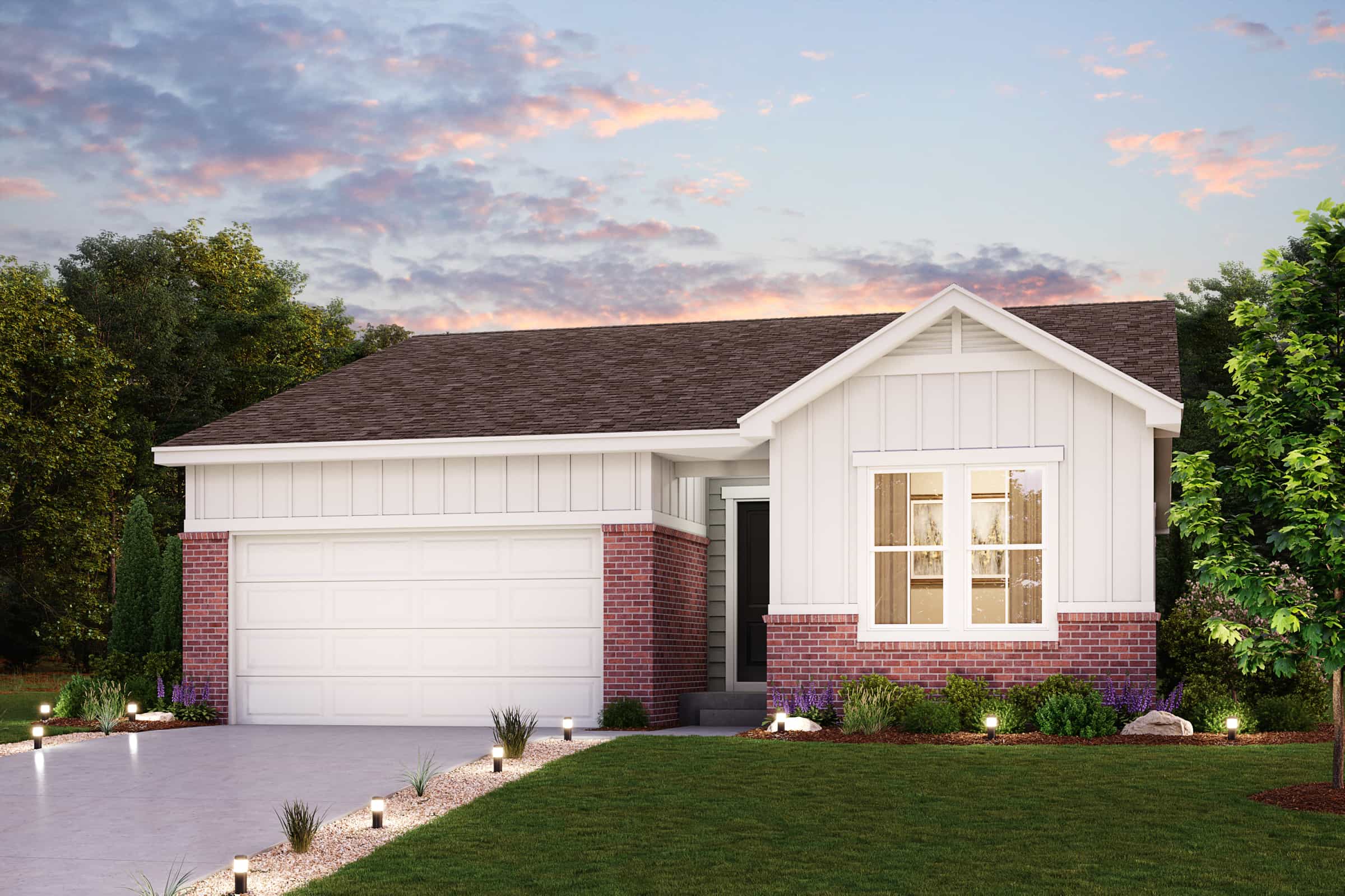 A house with a pond in the front.