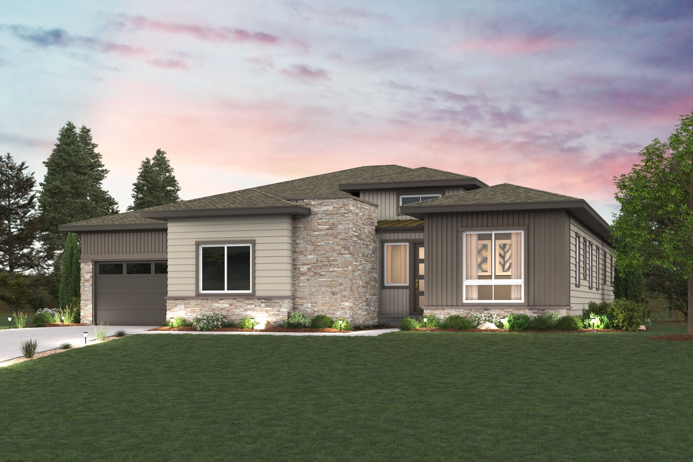 A house with a large lawn.