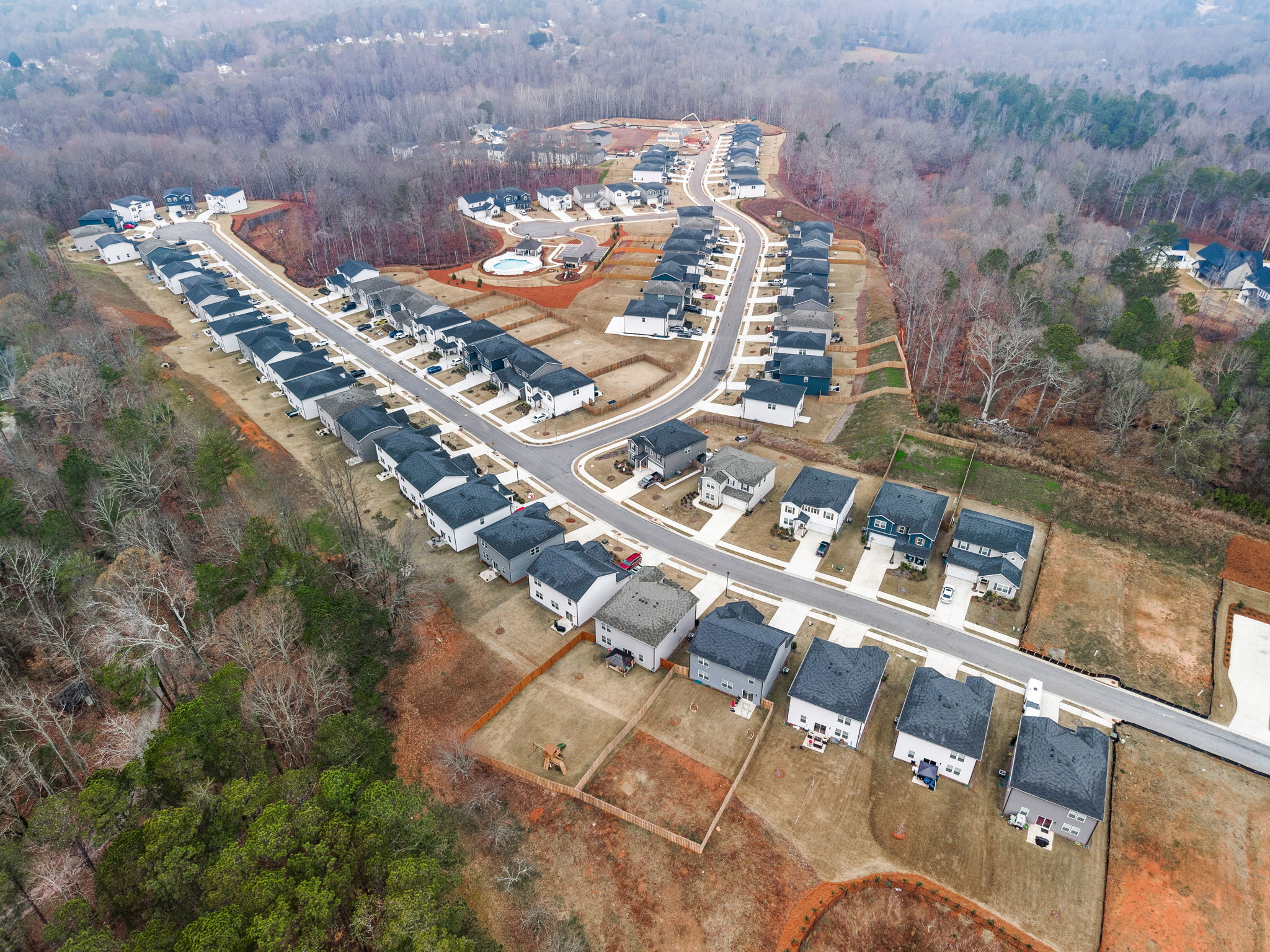 Aerial view of a parking lot.