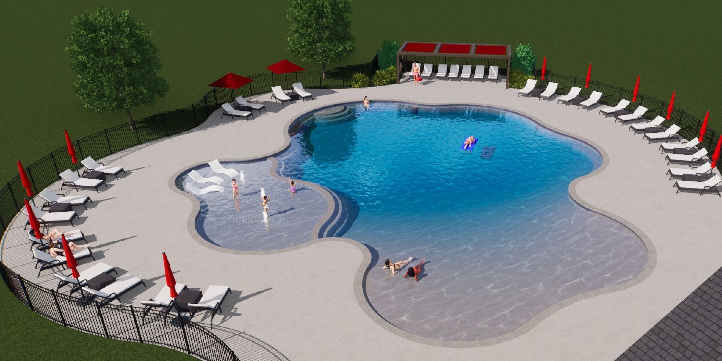 A pool with people in it.