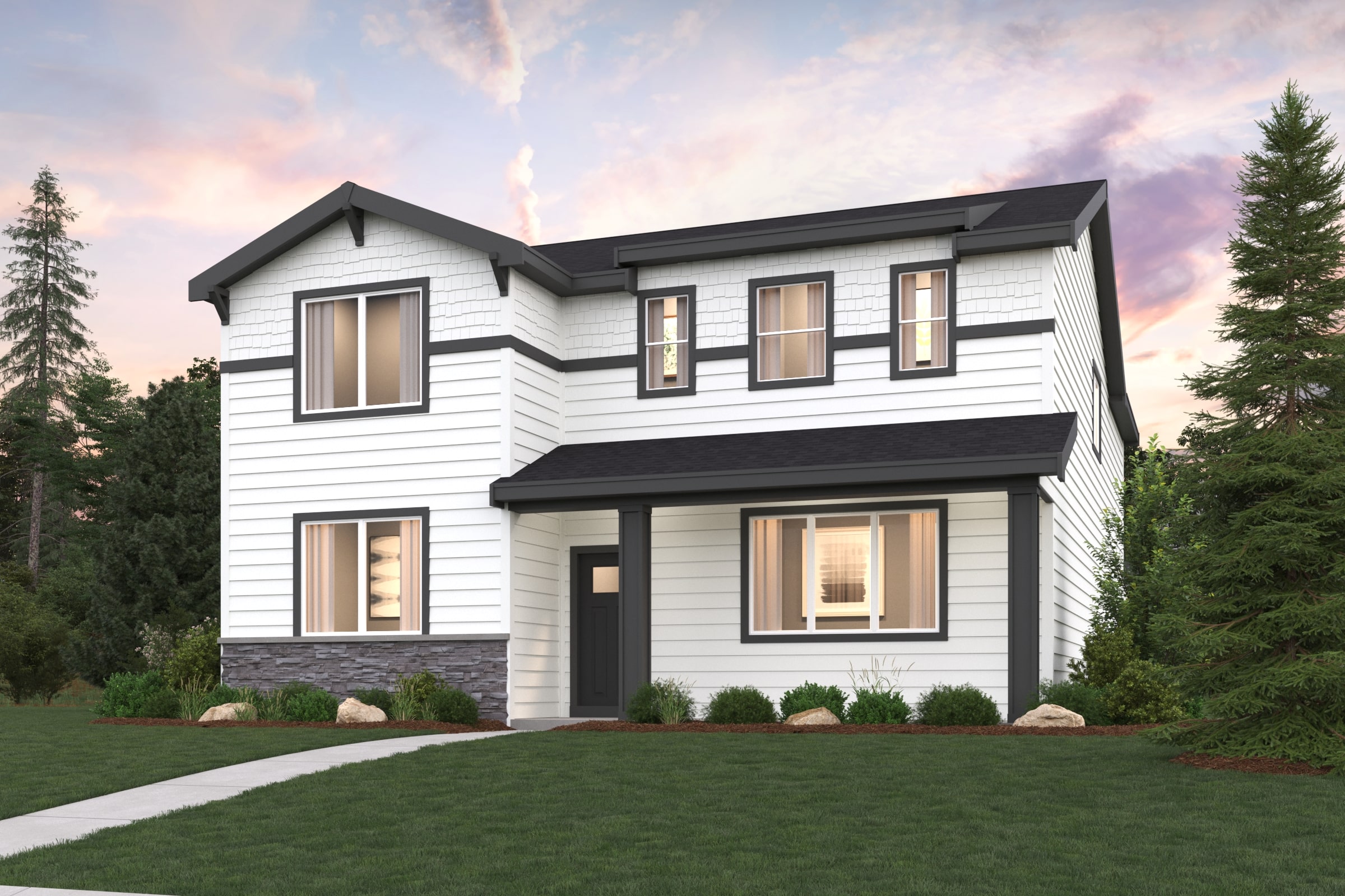 A house with a lawn in front of it.